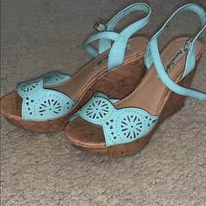Light Blue Cork Wedges